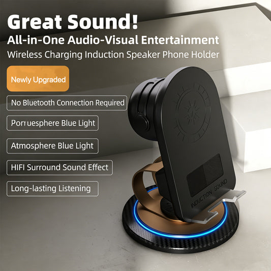 2026 Rotating Phone Stand | Wireless Charger + Bluetooth Speaker All in One
