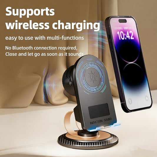 2026 Rotating Phone Stand | Wireless Charger + Bluetooth Speaker All in One
